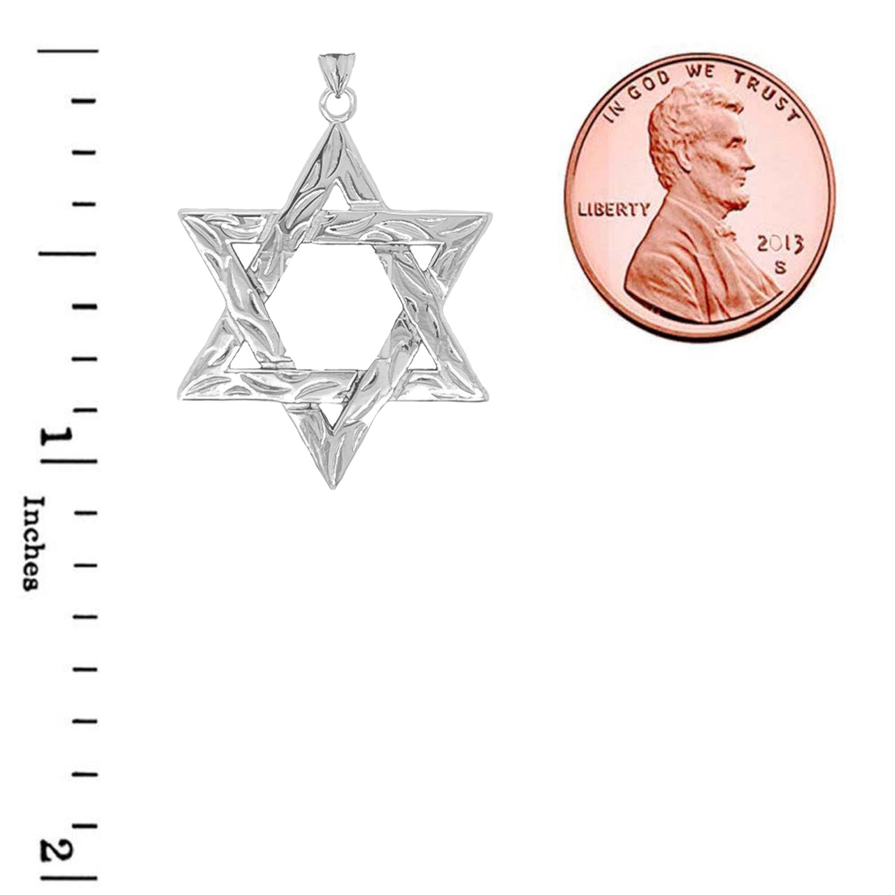 Solid Gold Detailed Star of David Pendant Necklace, view 10