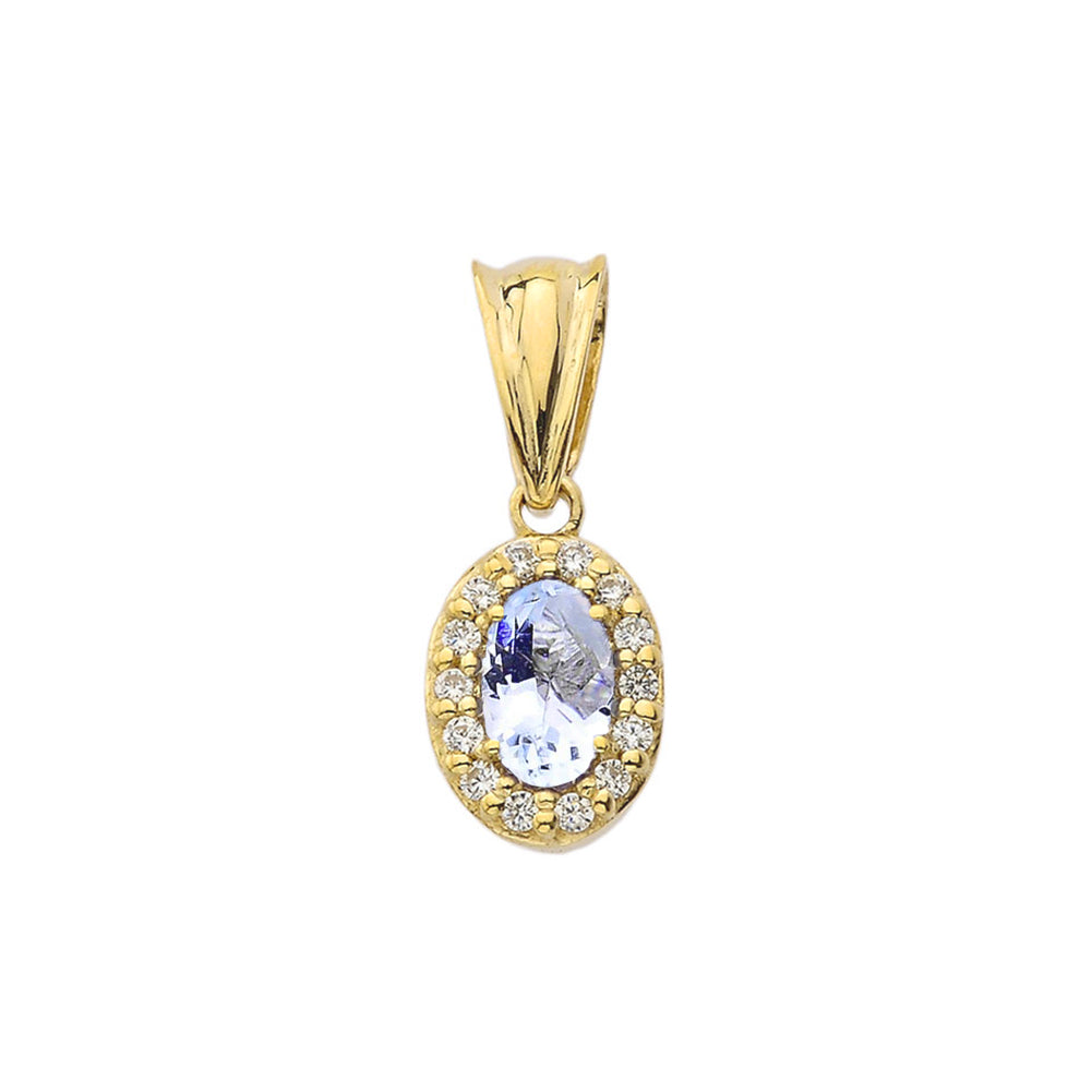 Solid Gold Diamond & Genuine Aquamarine Pendant Necklace, view 2