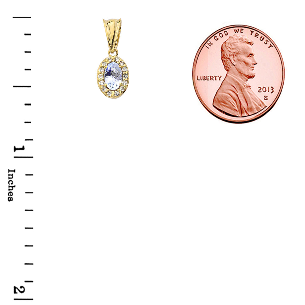 Solid Gold Diamond & Genuine Aquamarine Pendant Necklace, view 3