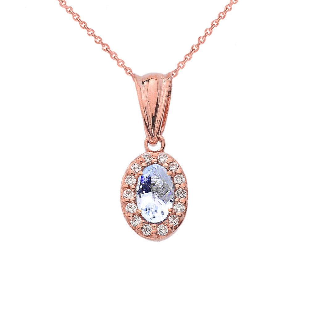 Solid Gold Diamond & Genuine Aquamarine Pendant Necklace, view 4