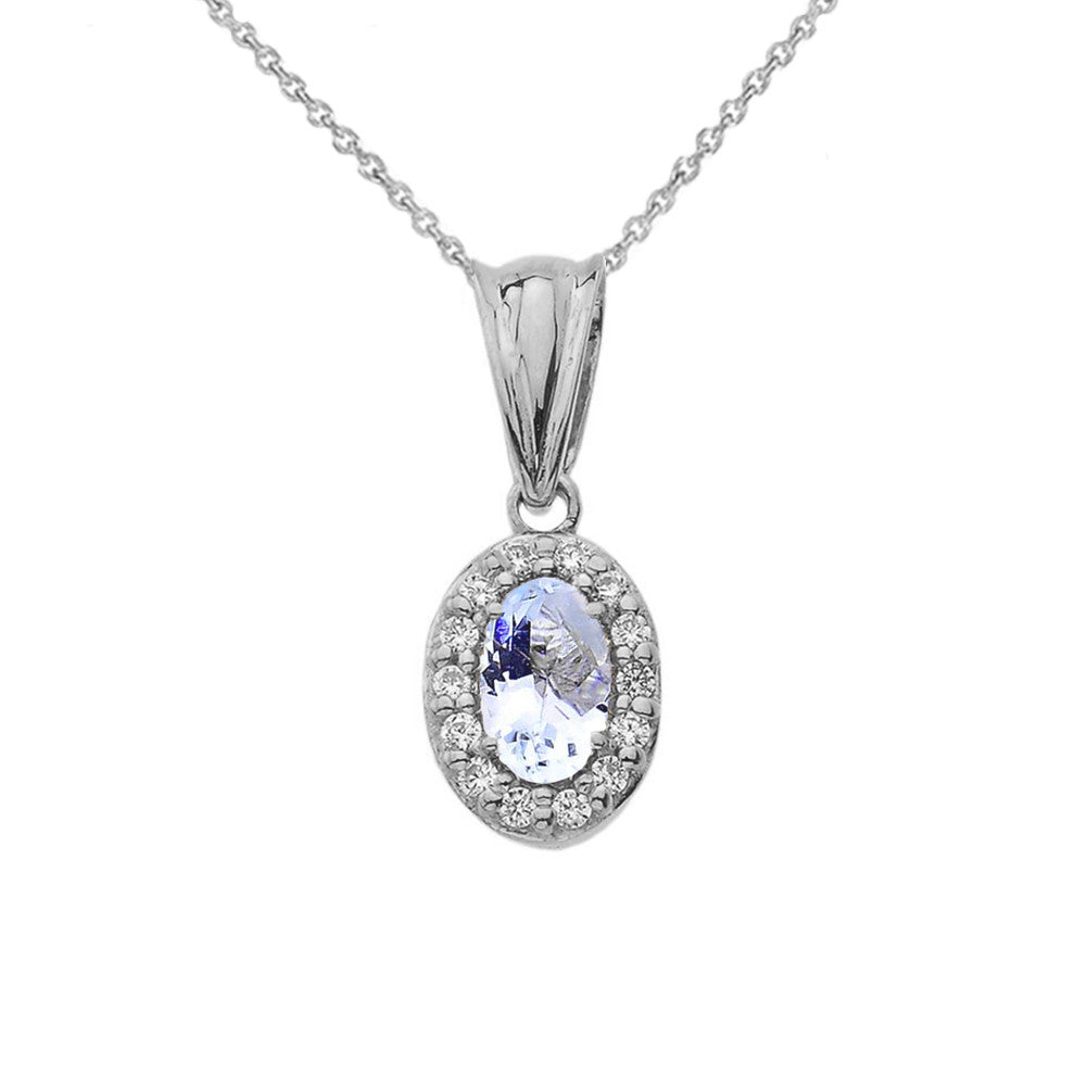 Solid Gold Diamond & Genuine Aquamarine Pendant Necklace, view 5