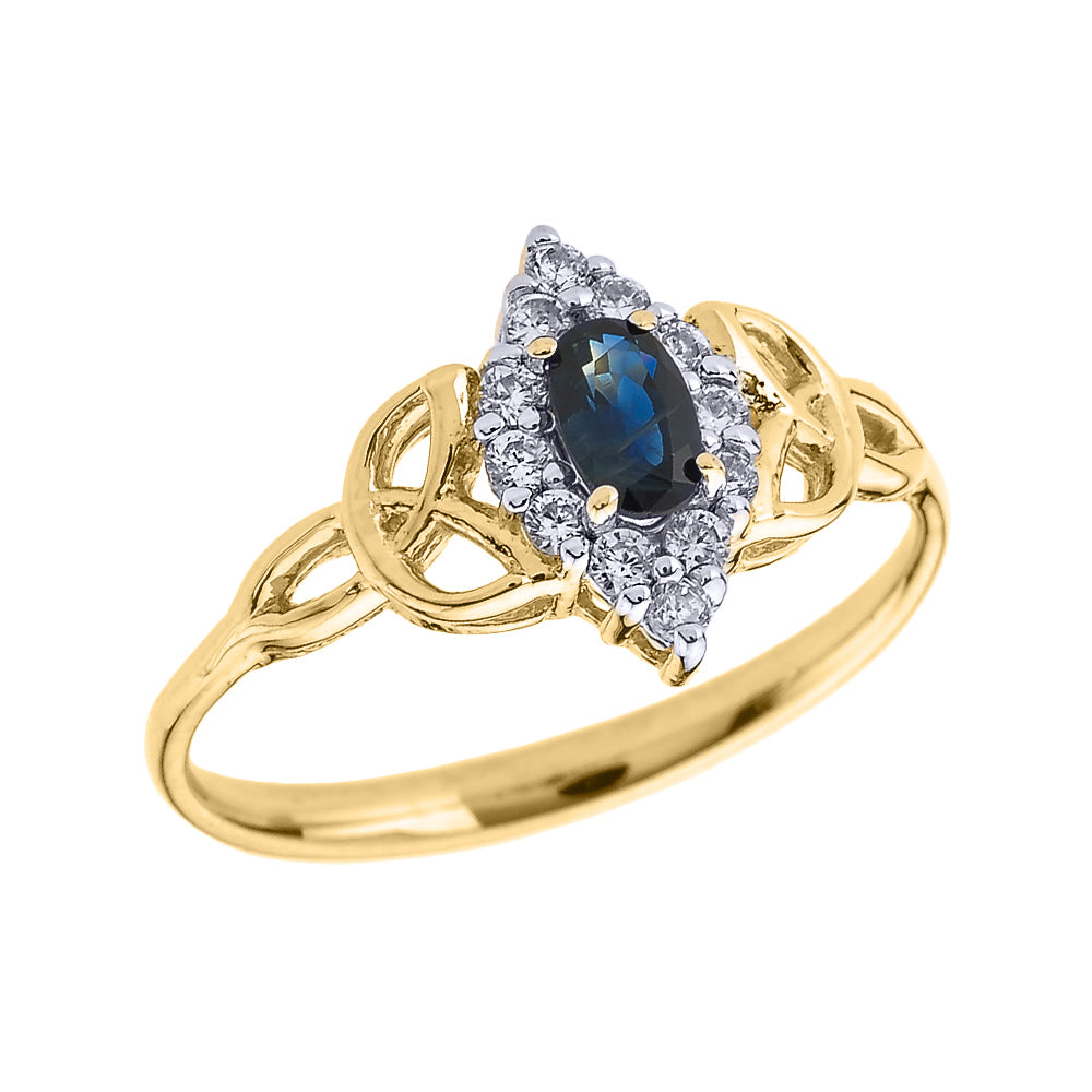 Solid Gold Diamond and Oval Sapphire Trinity Knot Proposal Ring