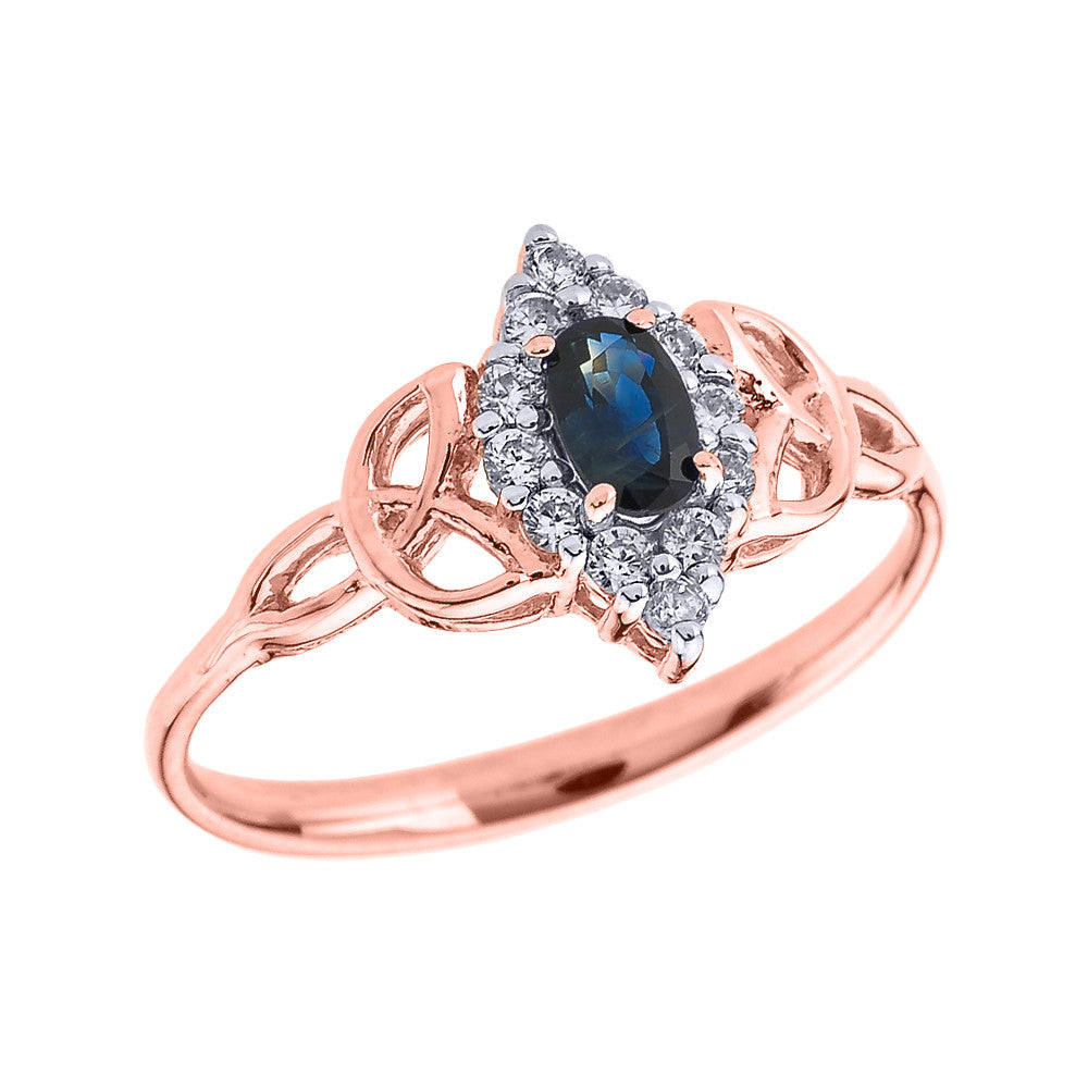 Solid Gold Diamond and Oval Sapphire Trinity Knot Proposal Ring, view 2