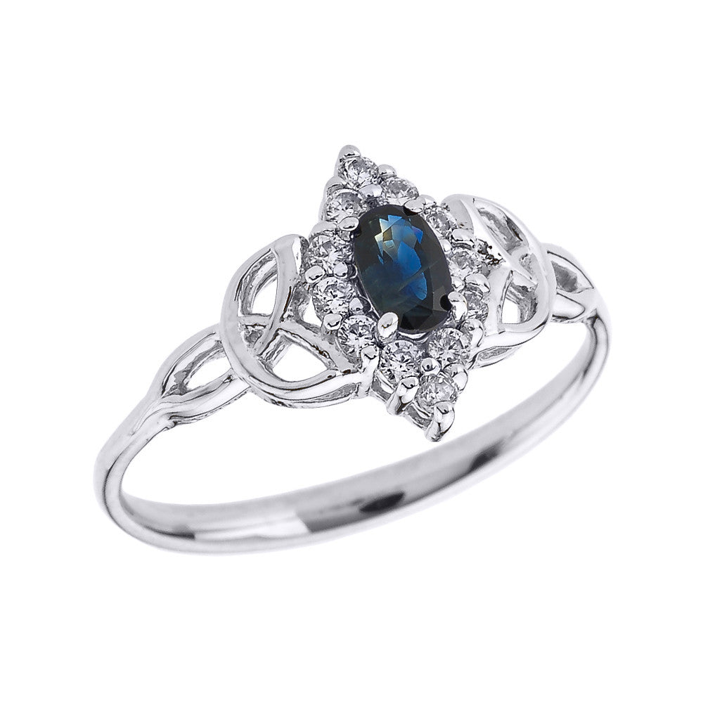 Solid Gold Diamond and Oval Sapphire Trinity Knot Proposal Ring, view 3