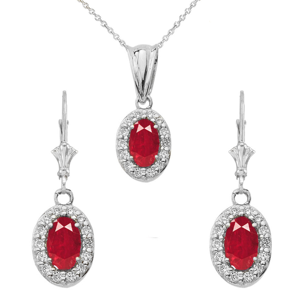 Solid Gold Diamond and Ruby Oval Pendant Necklace and Earrings Set, view 5