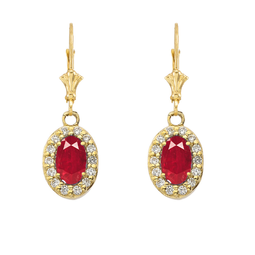 Solid Gold Diamond and Ruby Oval Pendant Necklace and Earrings Set, view 6