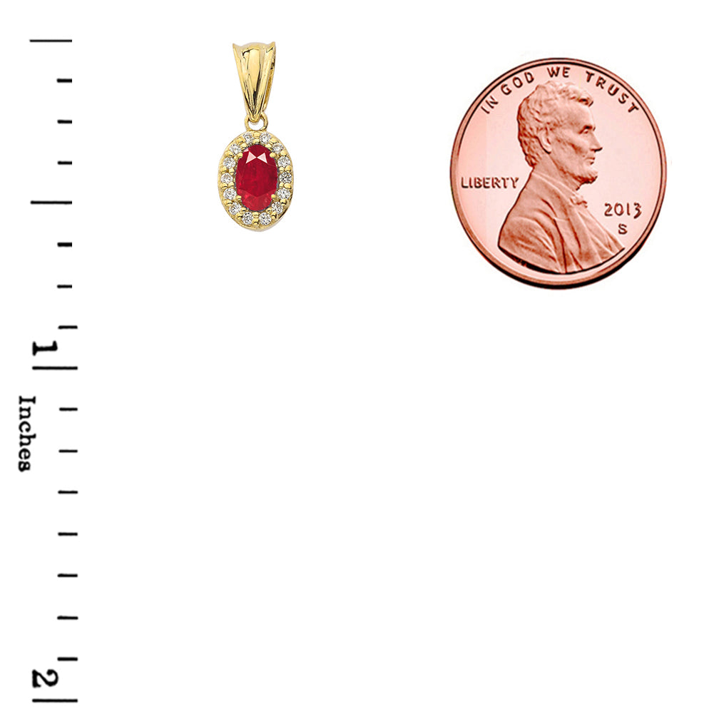 Solid Gold Diamond and Ruby Oval Pendant Necklace and Earrings Set, view 7