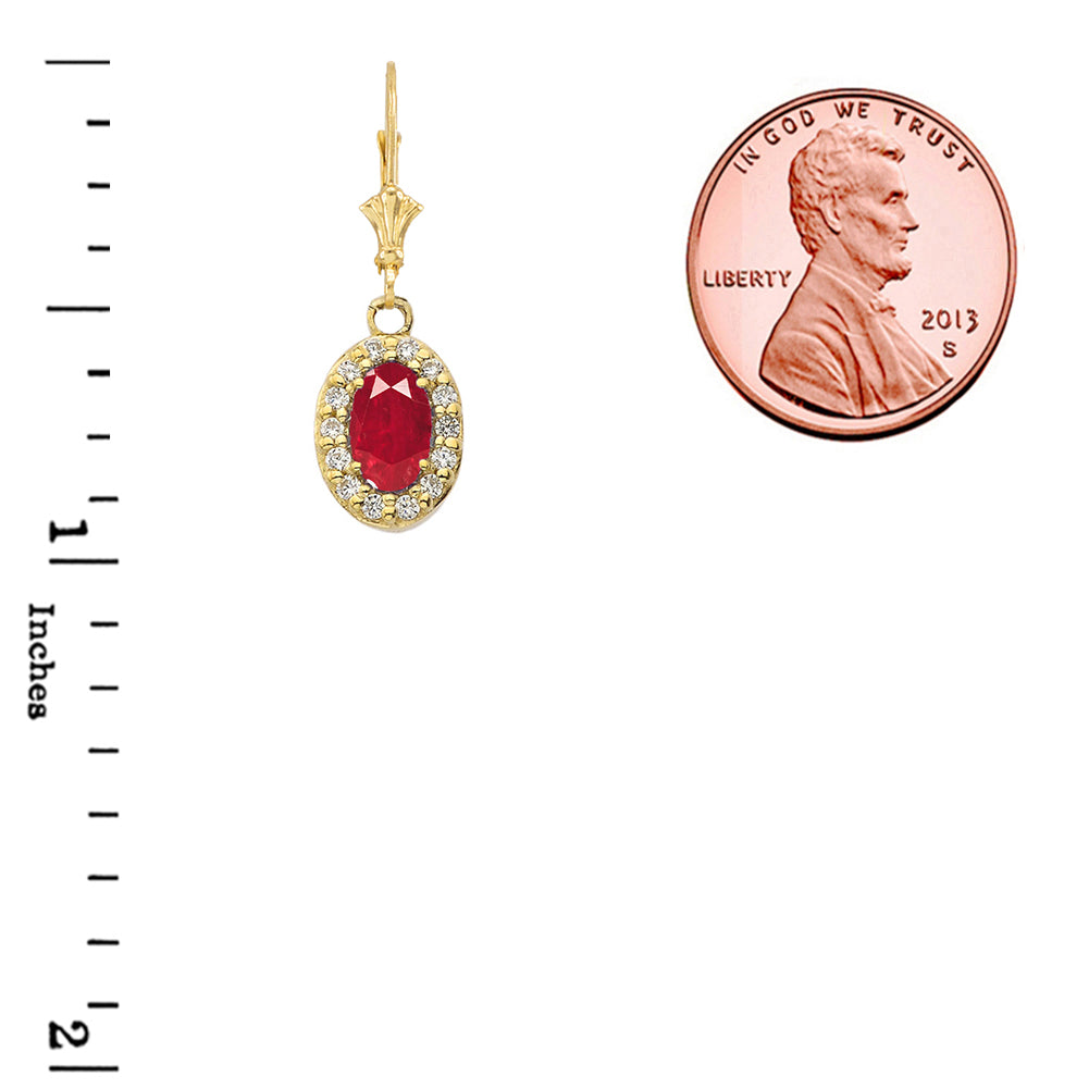 Solid Gold Diamond and Ruby Oval Pendant Necklace and Earrings Set, view 8