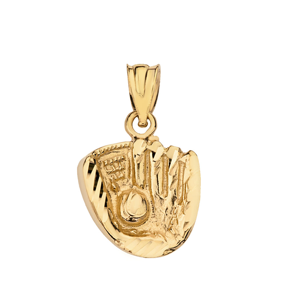 Solid Gold Diamond Cut Baseball Glove Pendant Necklace, view 2
