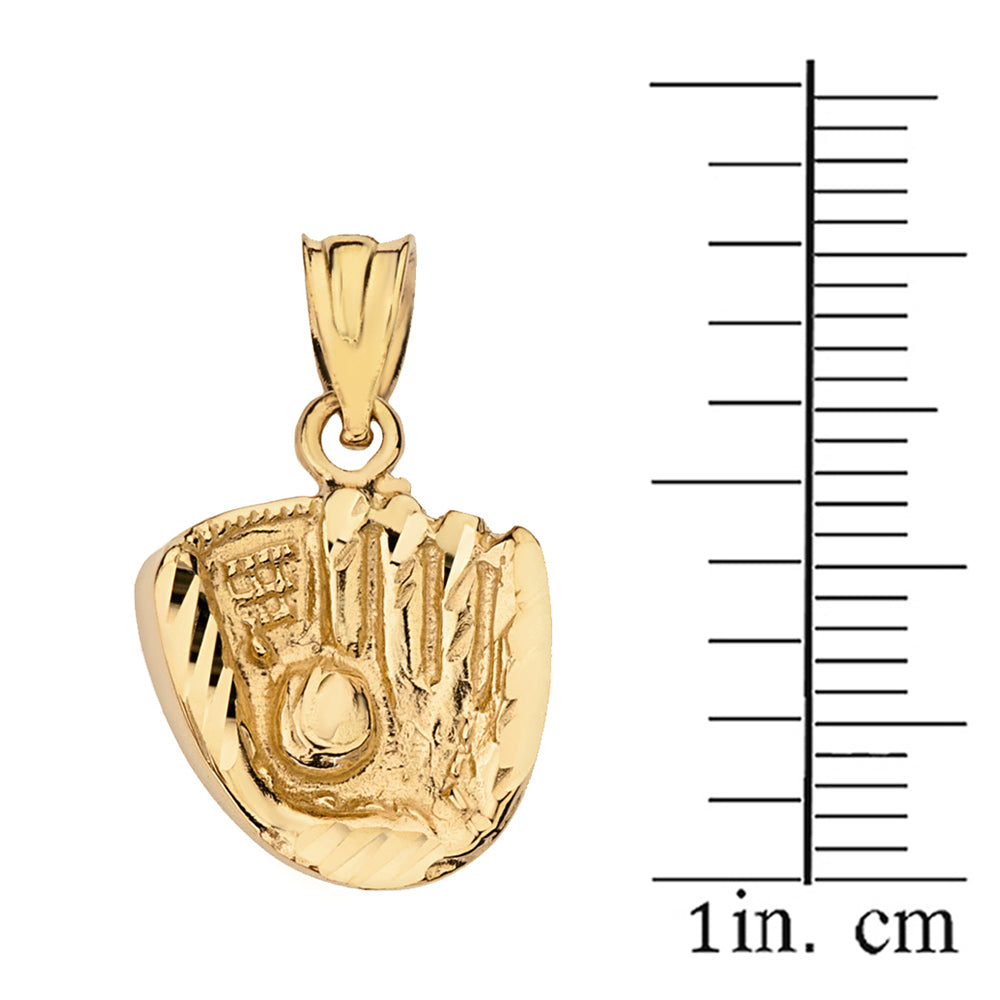 Solid Gold Diamond Cut Baseball Glove Pendant Necklace, view 3