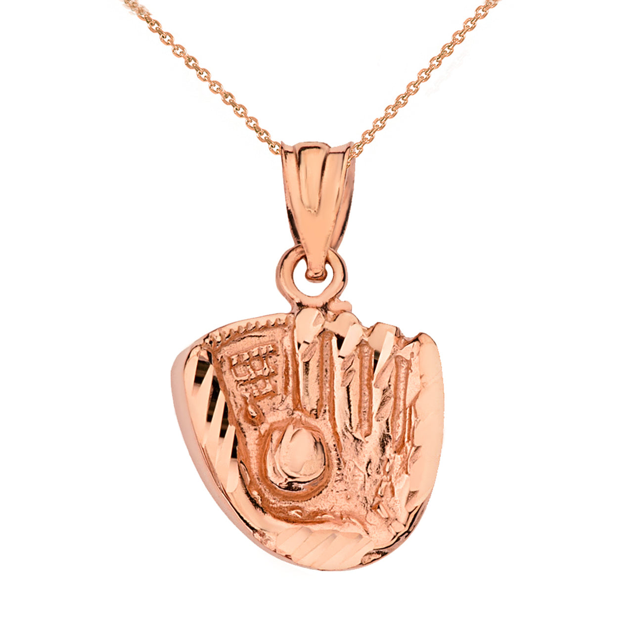 Solid Gold Diamond Cut Baseball Glove Pendant Necklace, view 4