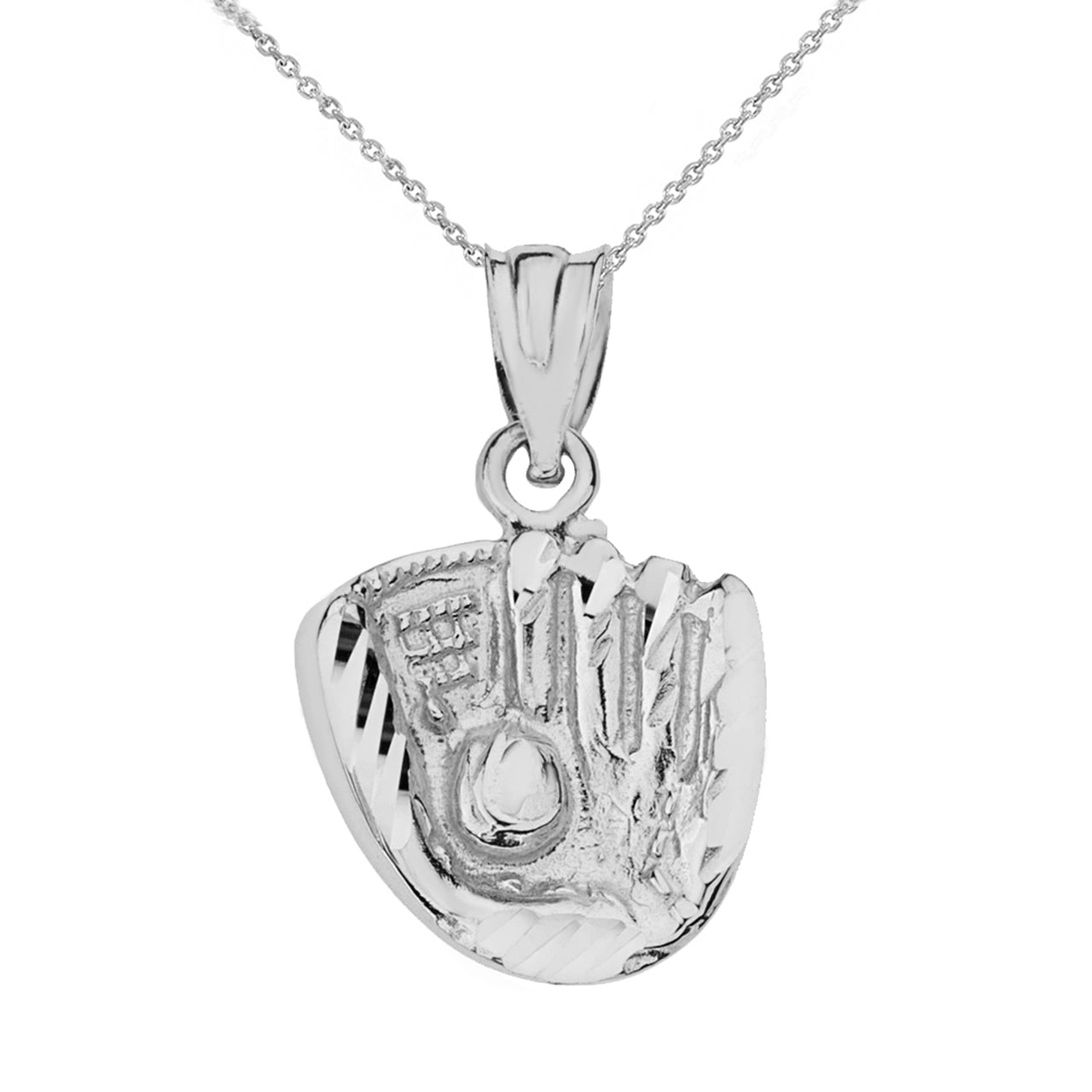 Solid Gold Diamond Cut Baseball Glove Pendant Necklace, view 6