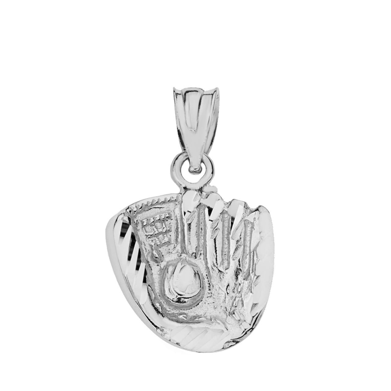 Solid Gold Diamond Cut Baseball Glove Pendant Necklace, view 7