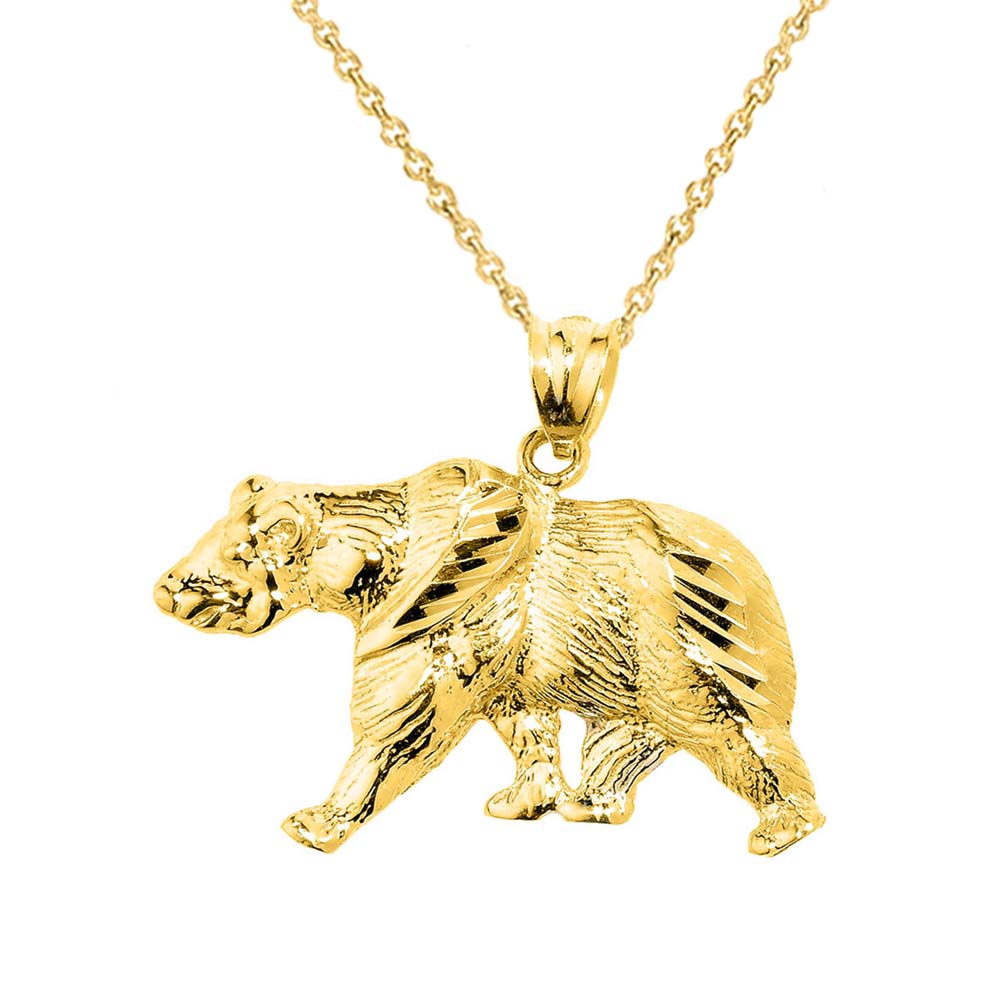 Solid Gold Diamond Cut Bear Pendant