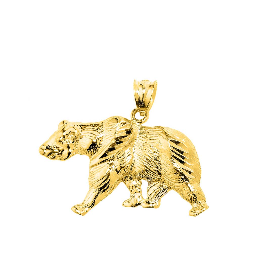 Solid Gold Diamond Cut Bear Pendant, view 2