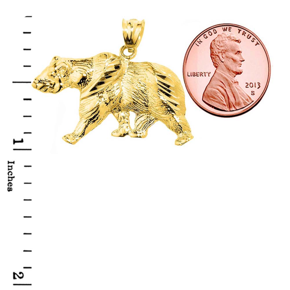 Solid Gold Diamond Cut Bear Pendant, view 3