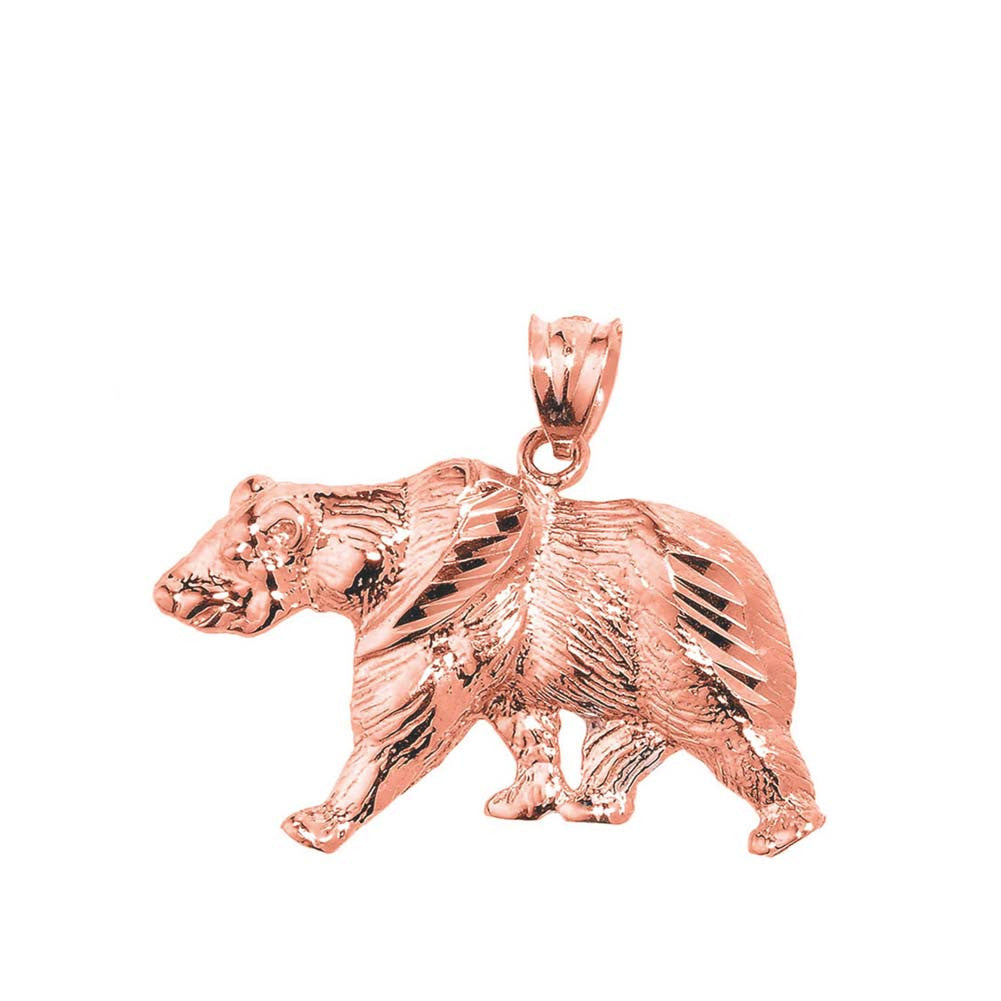 Solid Gold Diamond Cut Bear Pendant, view 4