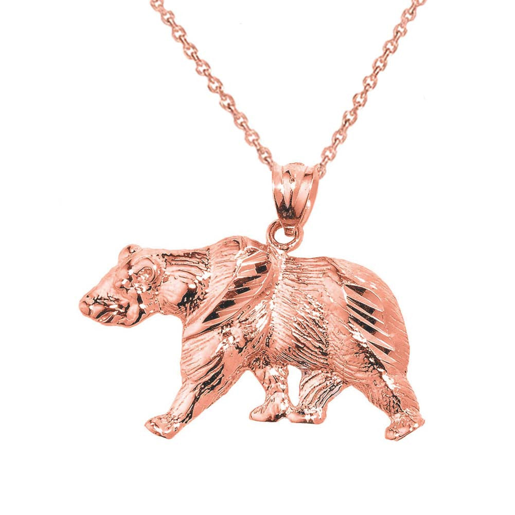 Solid Gold Diamond Cut Bear Pendant, view 5
