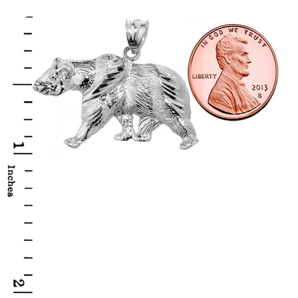 Solid Gold Diamond Cut Bear Pendant, view 9