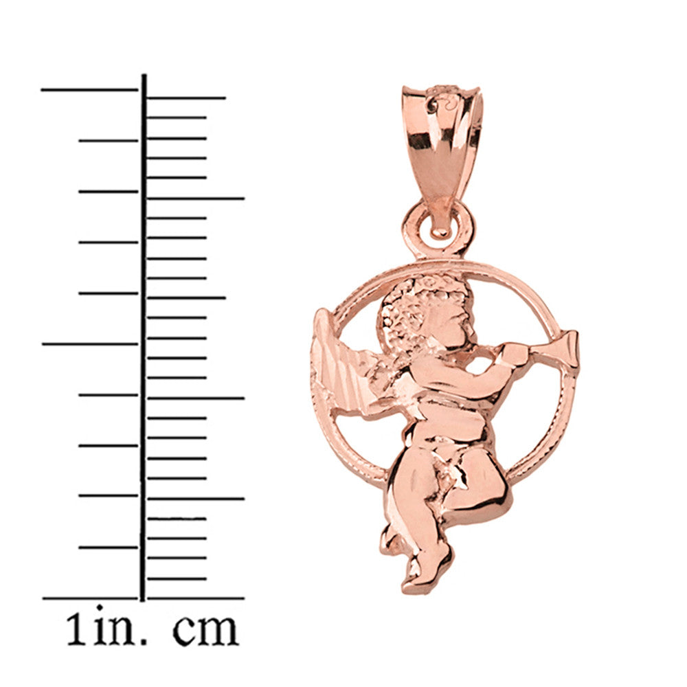 Solid Gold Diamond Cut Cherub Angel Circle Pendant Necklace, view 7