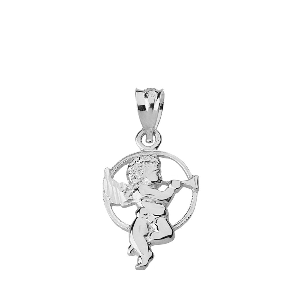 Solid Gold Diamond Cut Cherub Angel Circle Pendant Necklace, view 8
