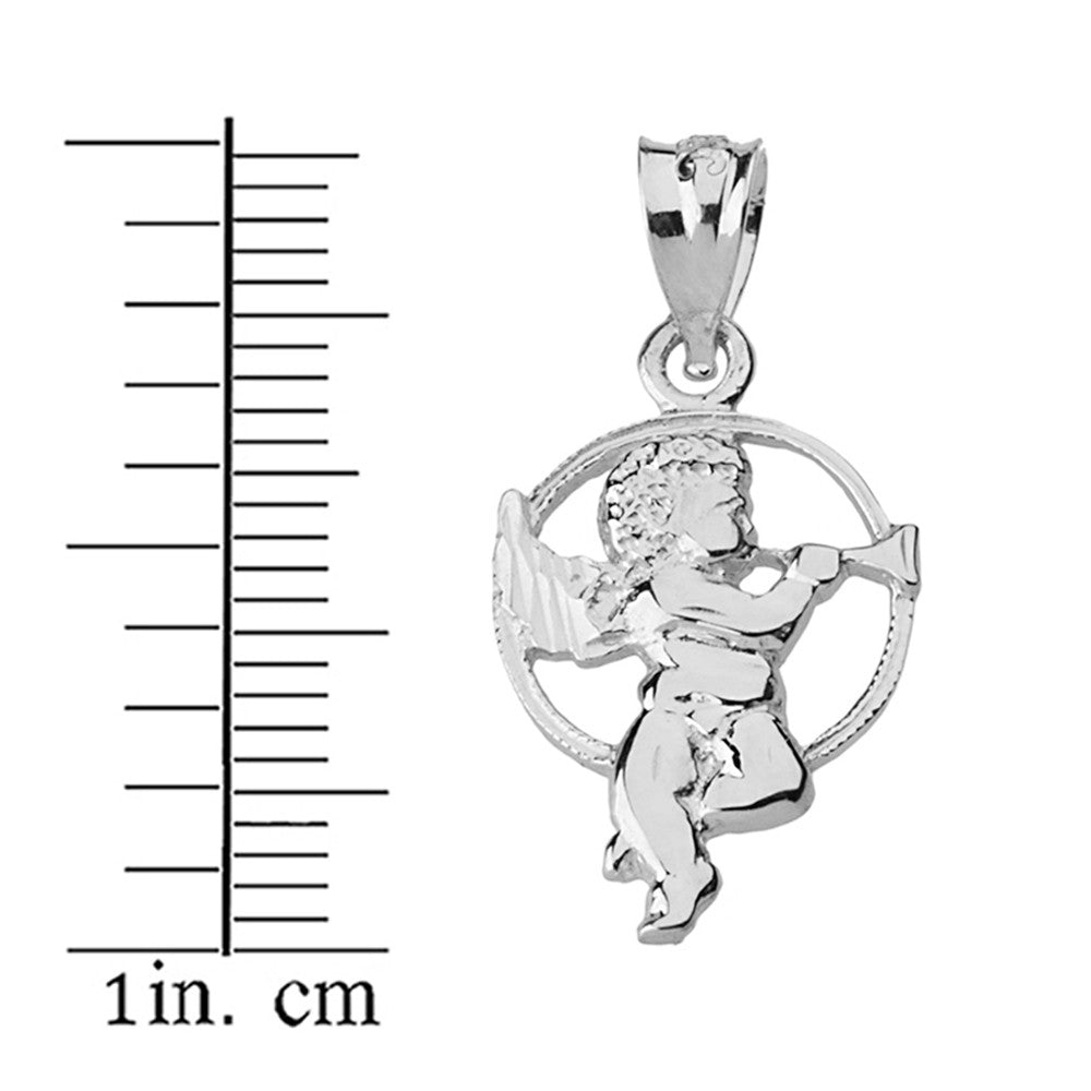 Solid Gold Diamond Cut Cherub Angel Circle Pendant Necklace, view 9