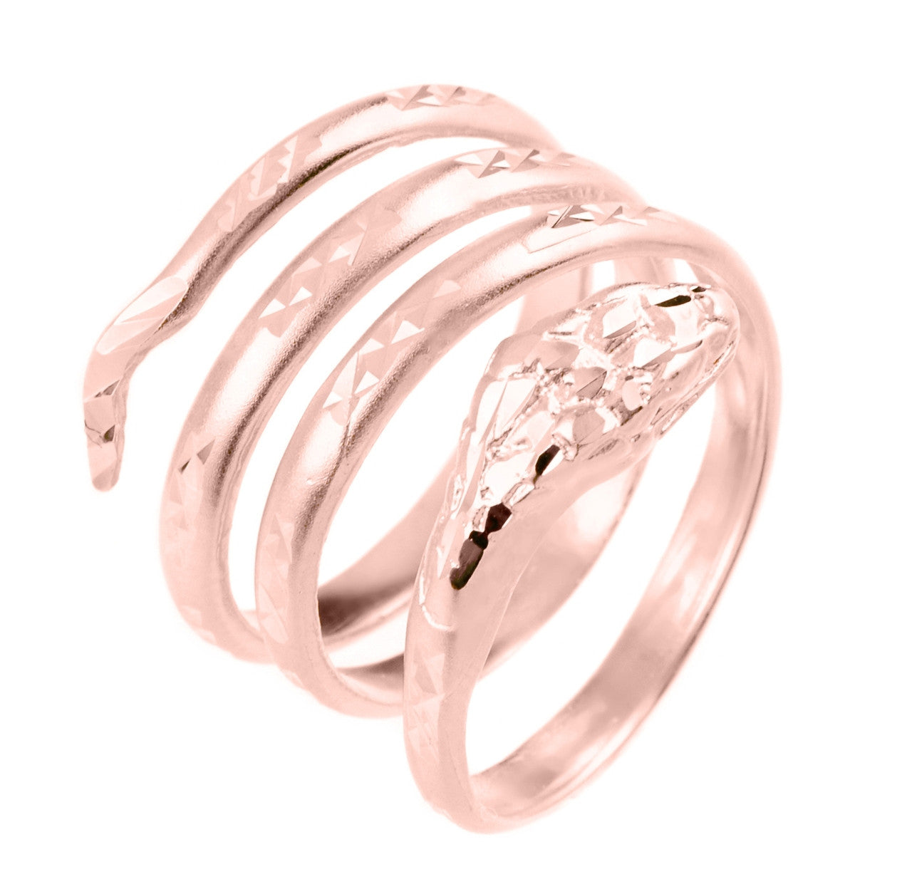 Solid Gold Diamond Cut Coiled Serpent Snake Ring, view 2