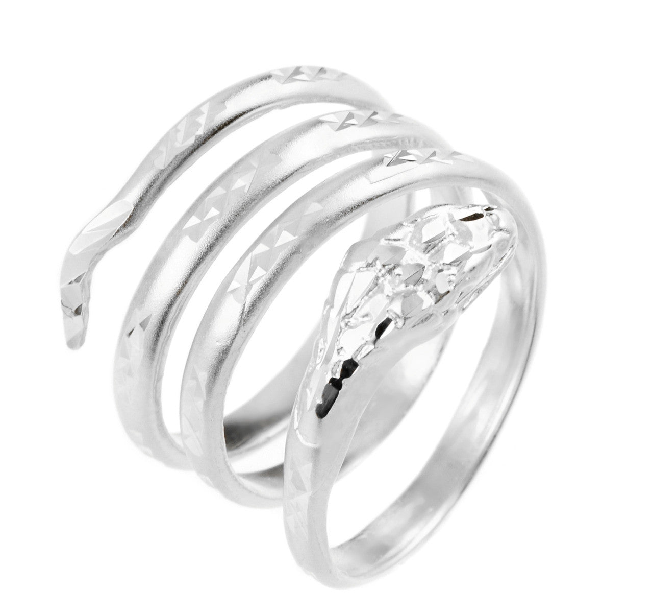 Solid Gold Diamond Cut Coiled Serpent Snake Ring, view 3