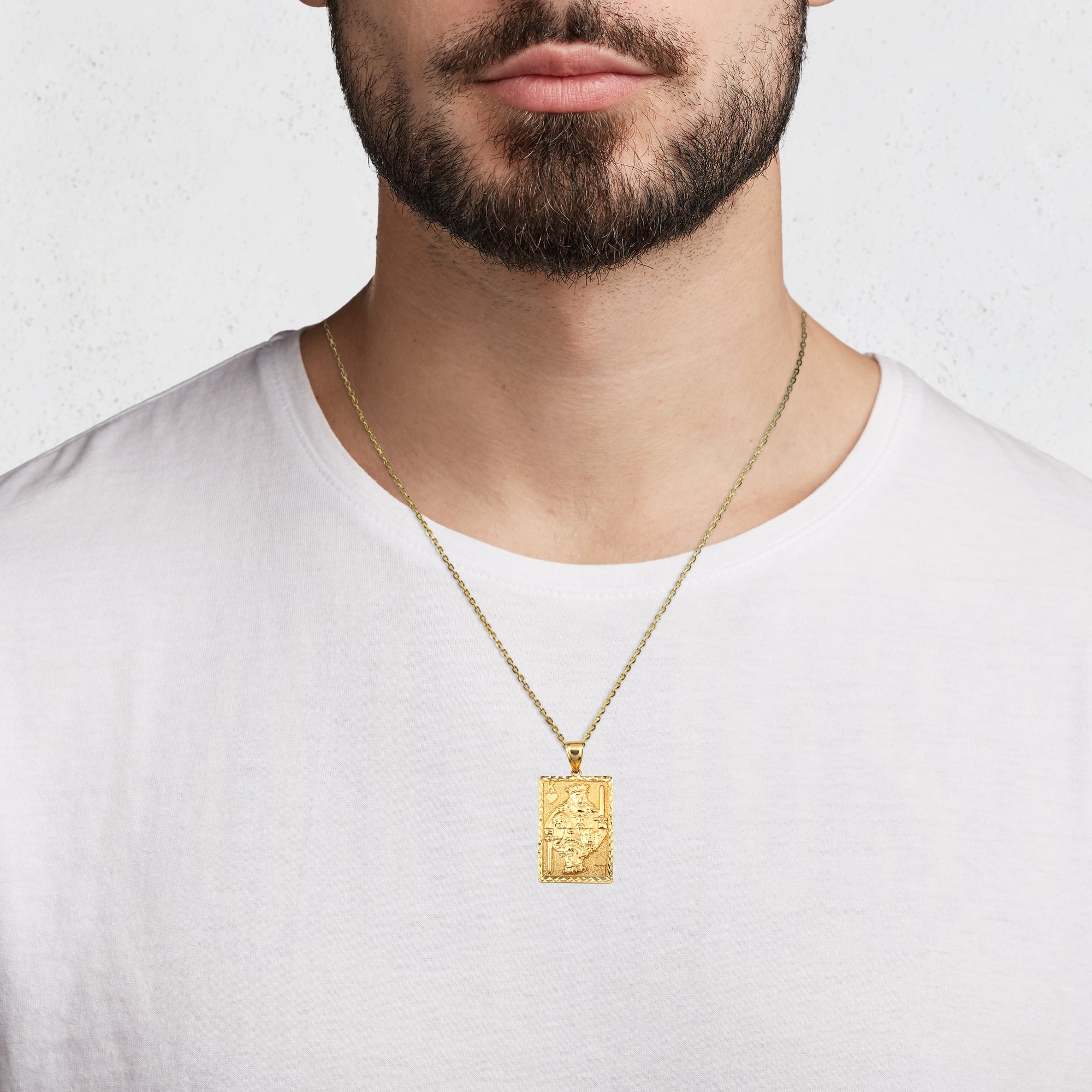 Solid Gold Diamond Cut King Of Hearts Playing Cards Pendant Necklace, view 2
