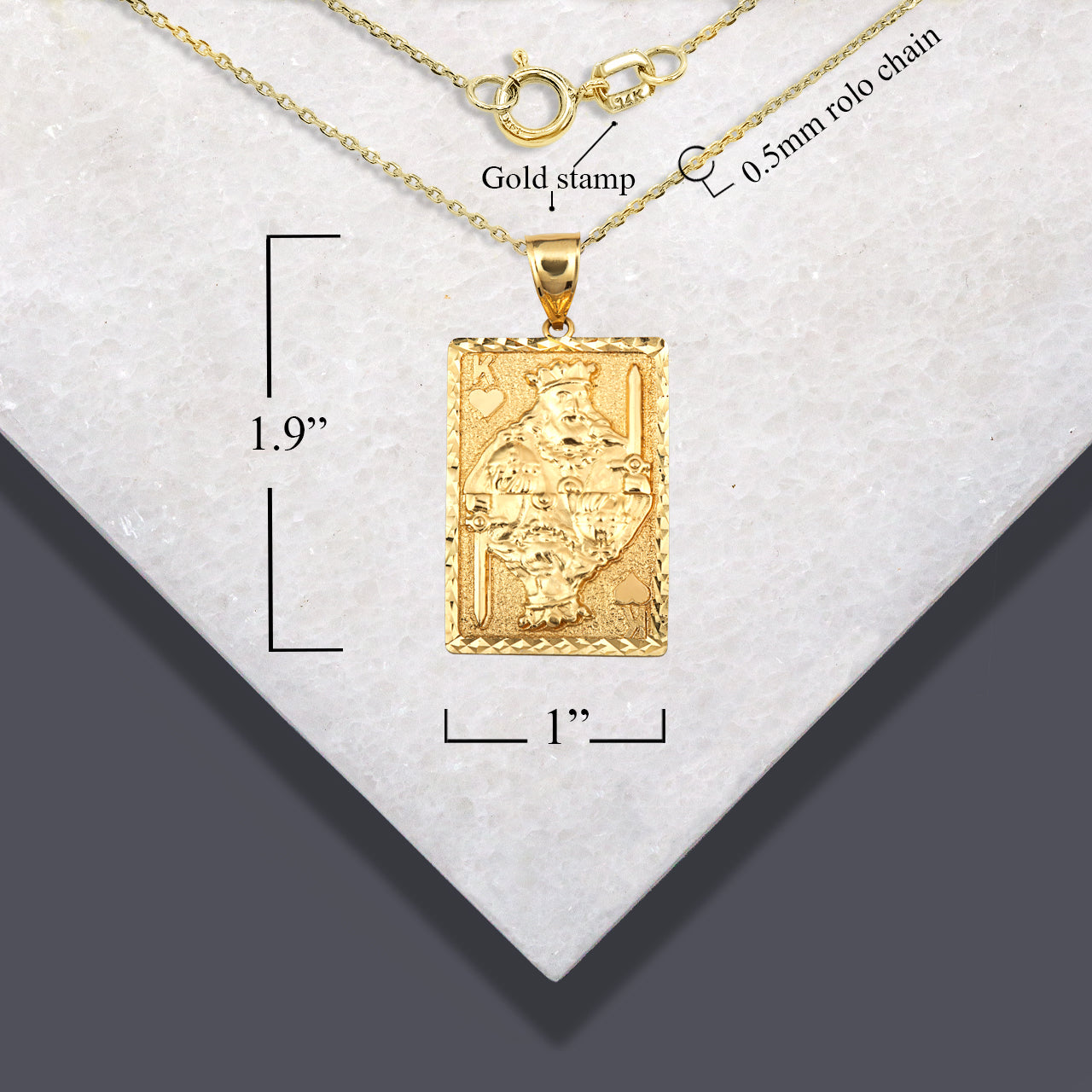 Solid Gold Diamond Cut King Of Hearts Playing Cards Pendant Necklace, view 4