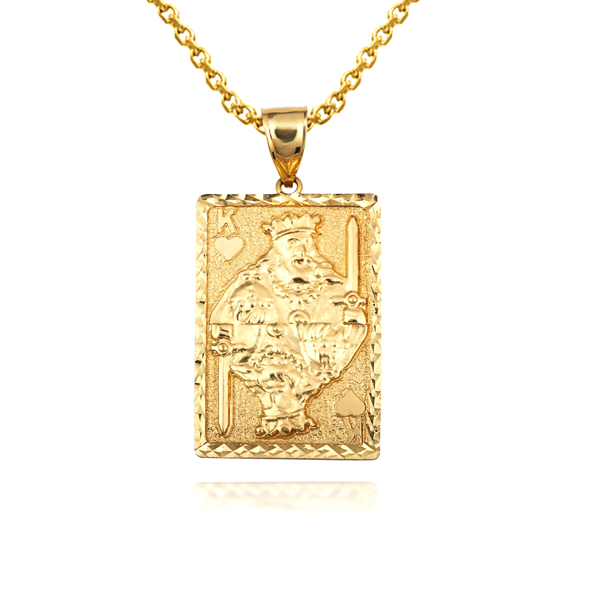 Solid Gold Diamond Cut King Of Hearts Playing Cards Pendant Necklace, view 5