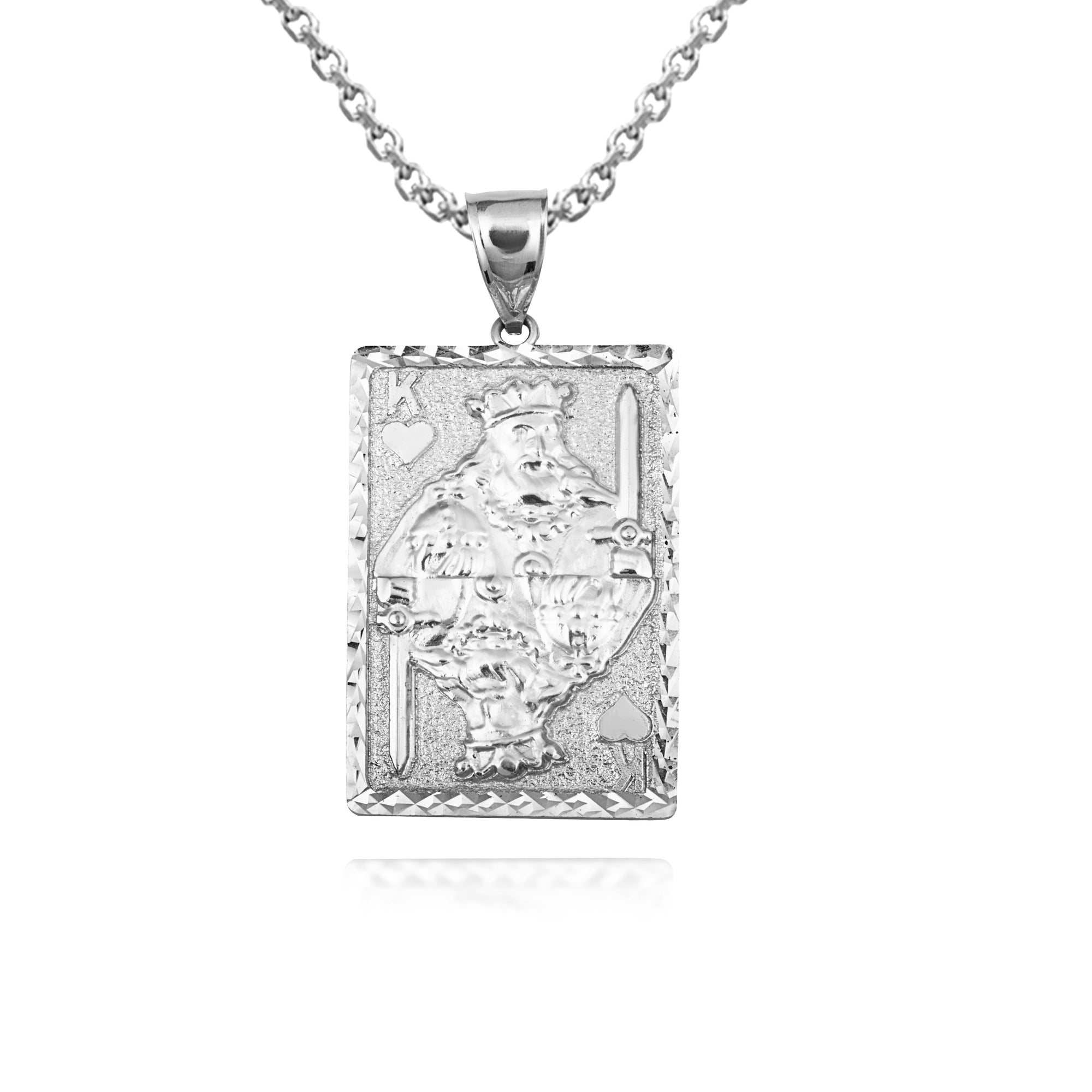 Solid Gold Diamond Cut King Of Hearts Playing Cards Pendant Necklace, view 9