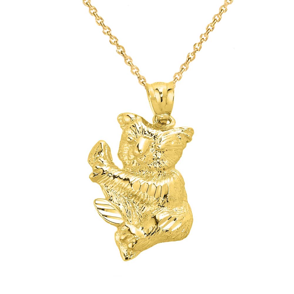 Solid Gold Diamond Cut Koala Bear Pendant