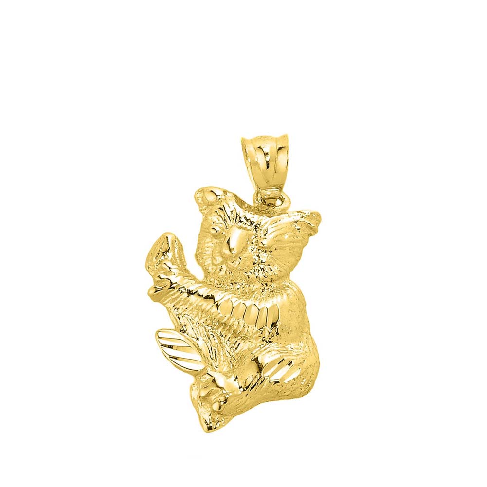 Solid Gold Diamond Cut Koala Bear Pendant, view 2