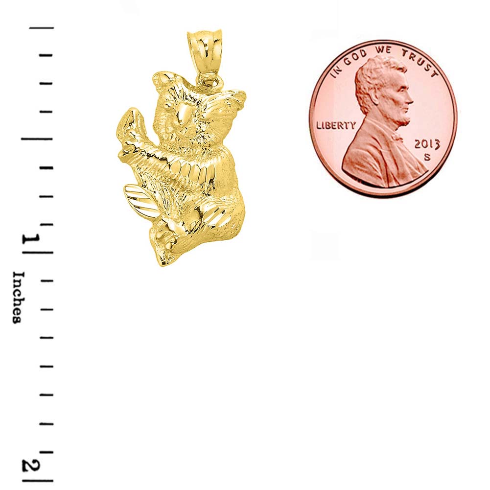Solid Gold Diamond Cut Koala Bear Pendant, view 3