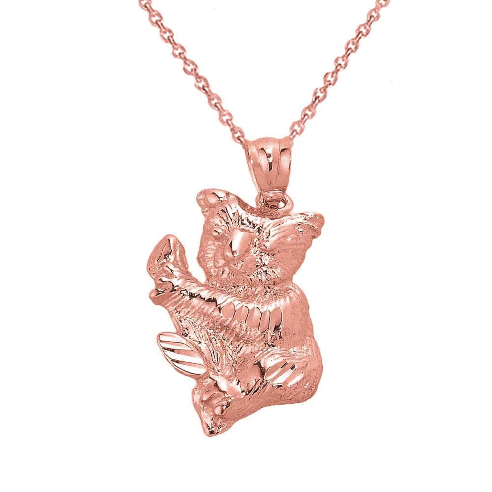 Solid Gold Diamond Cut Koala Bear Pendant, view 4