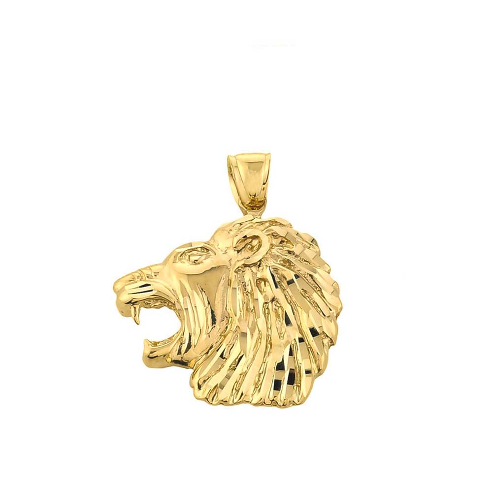 Solid Gold Diamond Cut Lion Head Pendant, view 2