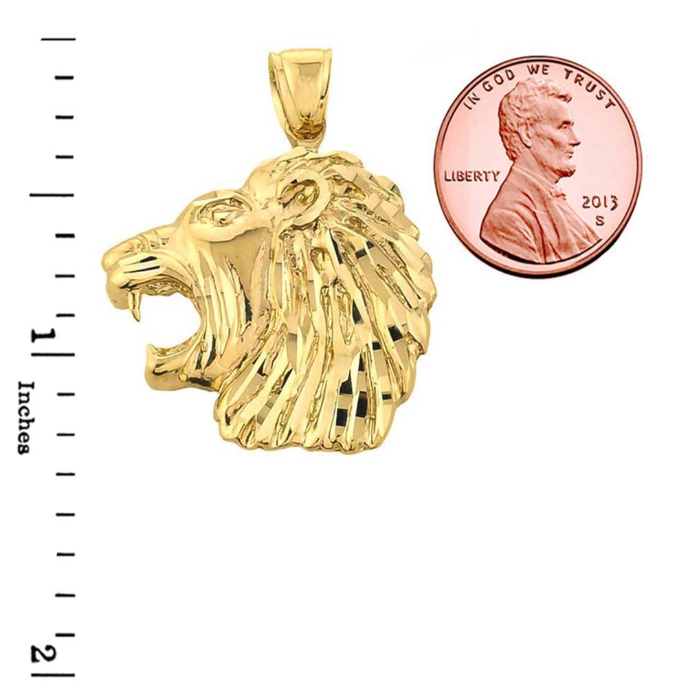 Solid Gold Diamond Cut Lion Head Pendant, view 3