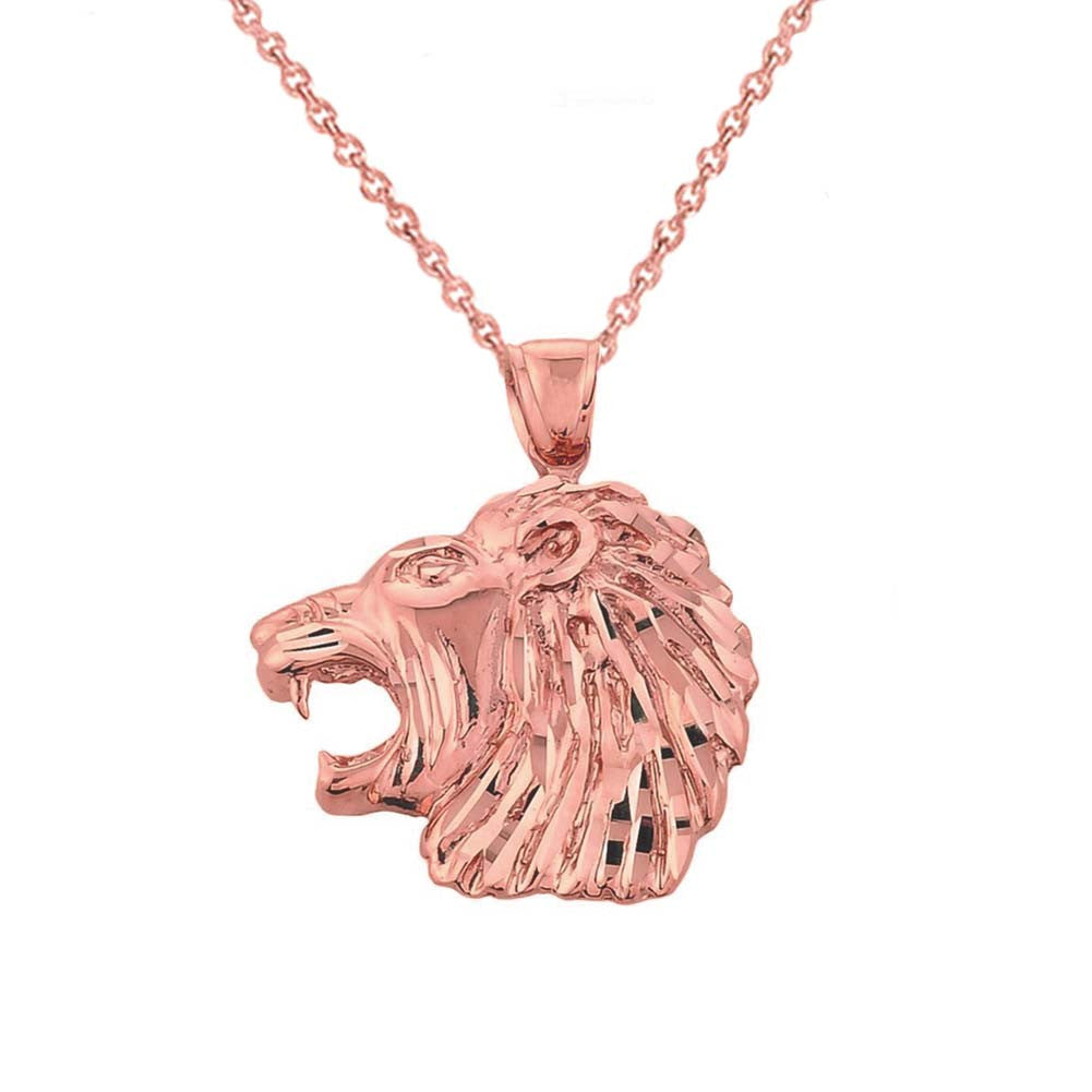 Solid Gold Diamond Cut Lion Head Pendant, view 4