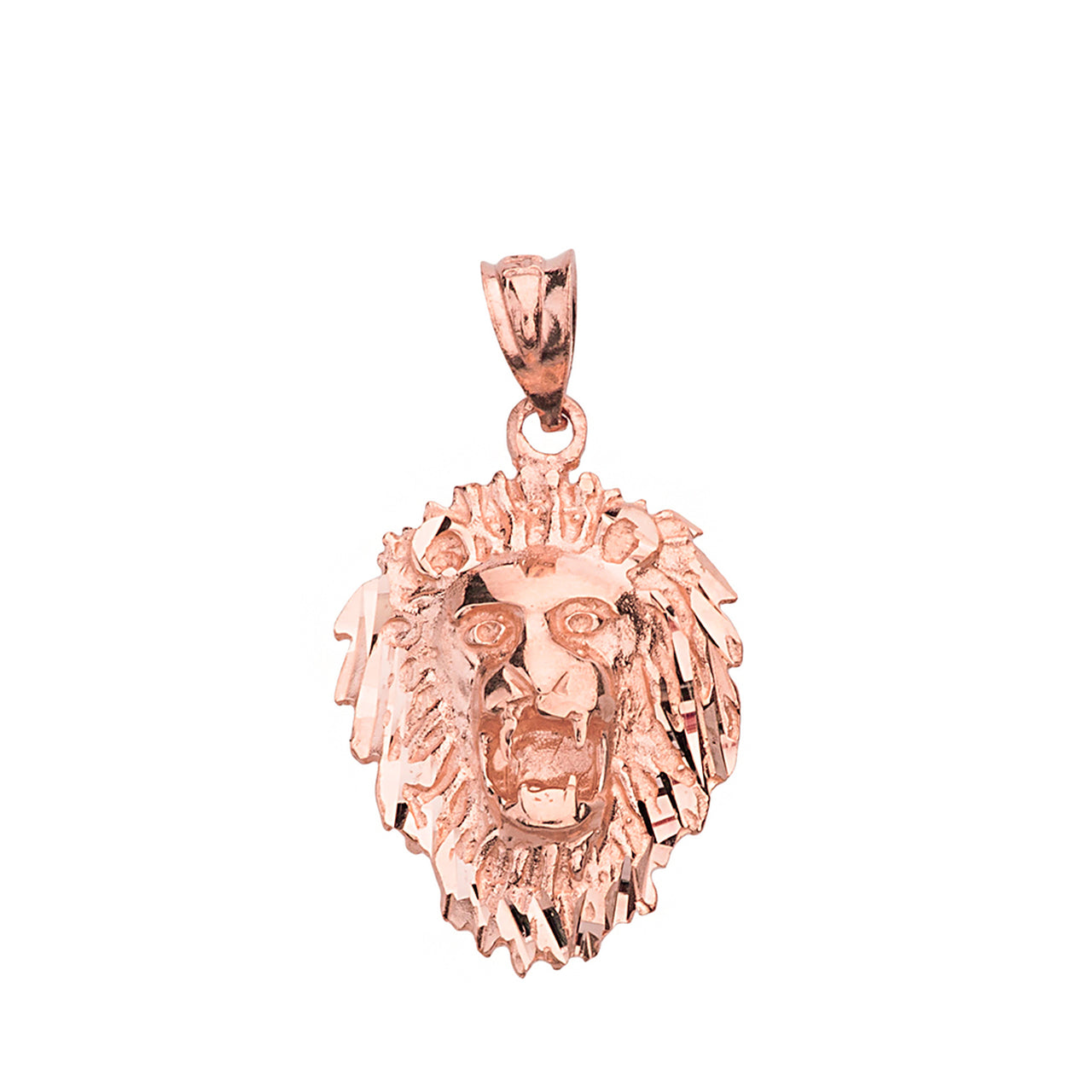 Solid Gold Diamond Cut Roaring Lion Head Pendant Necklace, view 4