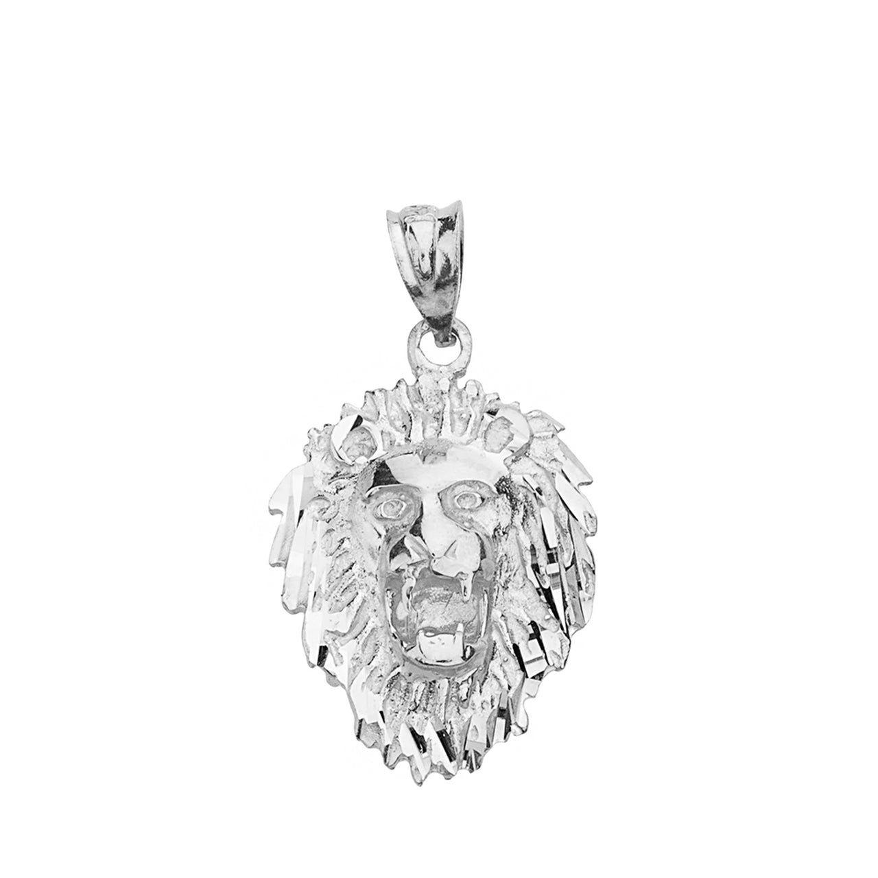 Solid Gold Diamond Cut Roaring Lion Head Pendant Necklace, view 6