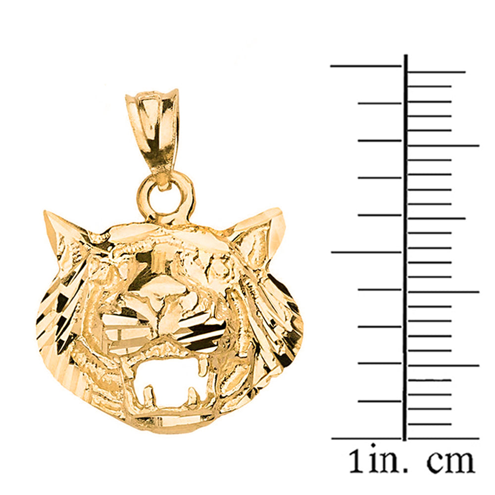 Solid Gold Diamond Cut Roaring Tiger Head Pendant Necklace, view 3