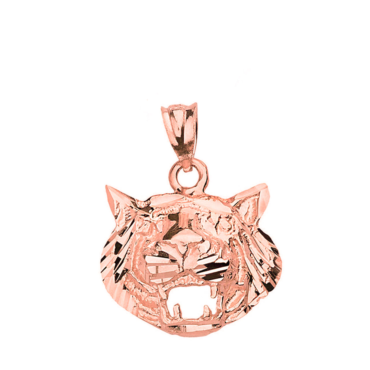 Solid Gold Diamond Cut Roaring Tiger Head Pendant Necklace, view 5