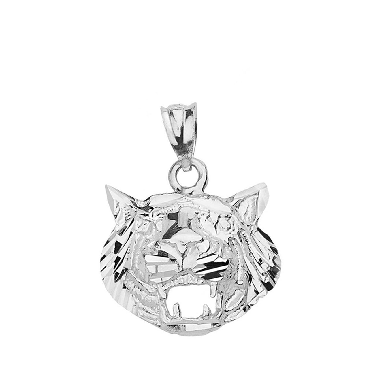Solid Gold Diamond Cut Roaring Tiger Head Pendant Necklace, view 7