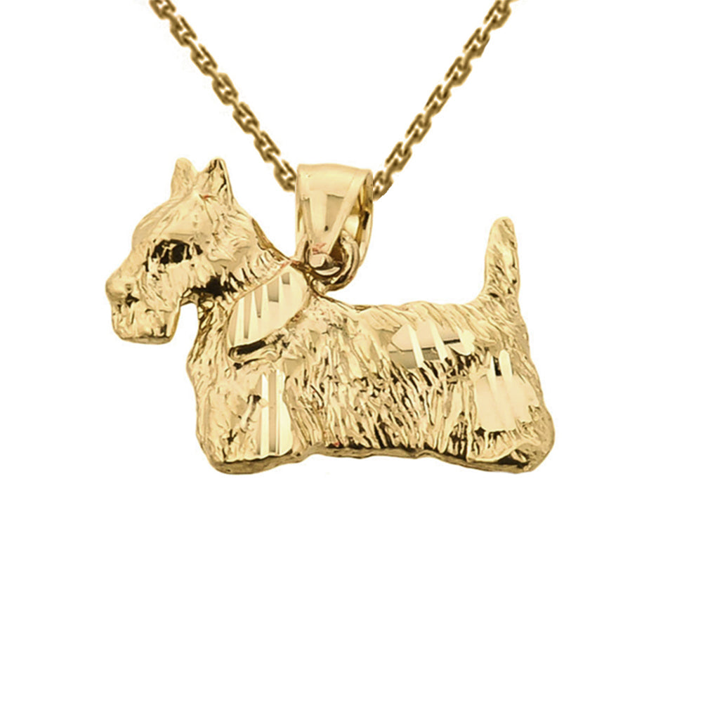 Solid Gold Diamond Cut Scottish Terrier Pendant