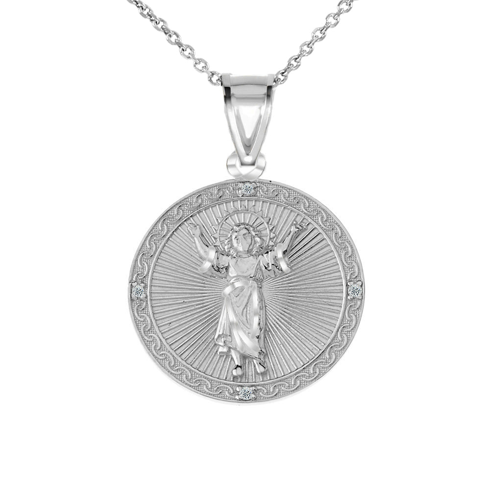 Solid Gold Diamond Divino Niño Jesus Round Medallion Pendant Necklace, view 5