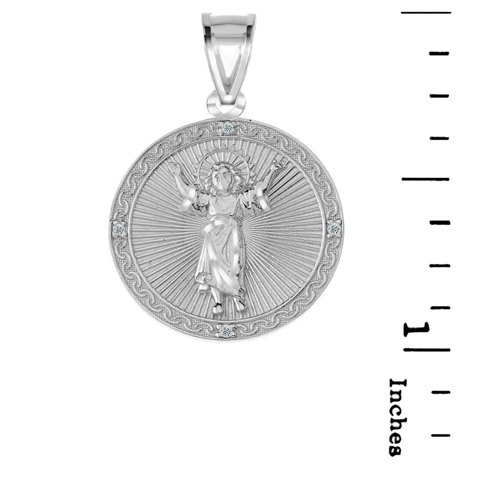 Solid Gold Diamond Divino Niño Jesus Round Medallion Pendant Necklace, view 6