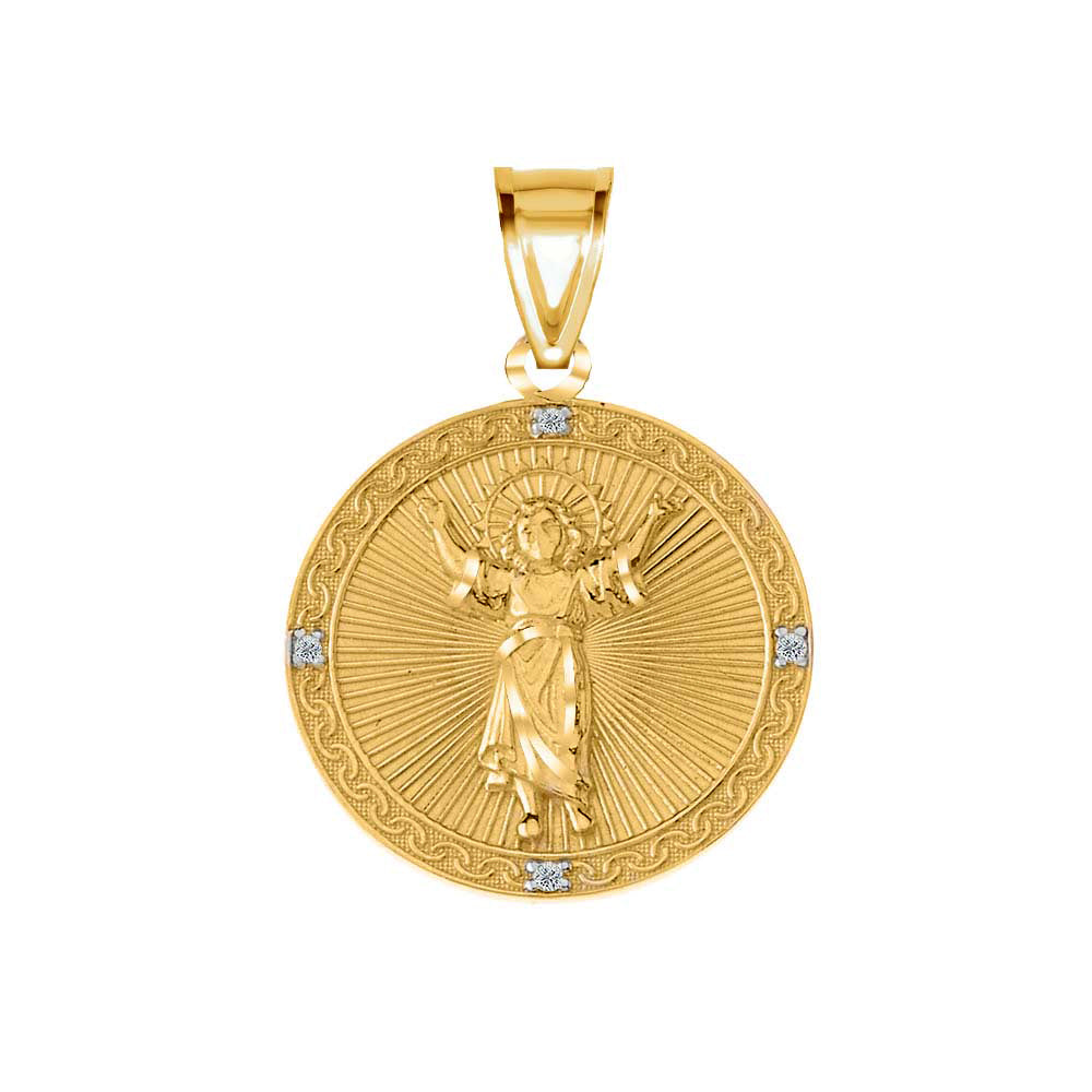 Solid Gold Diamond Divino Niño Jesus Round Medallion Pendant Necklace, view 9