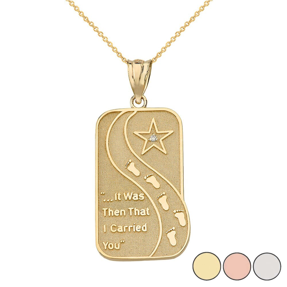 Solid Gold Diamond Footprints in the Sand Poem Pendant Necklace