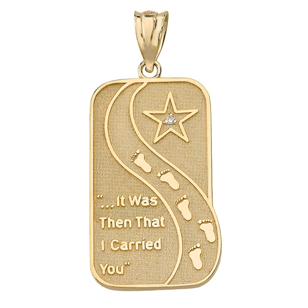 Solid Gold Diamond Footprints in the Sand Poem Pendant Necklace, view 2